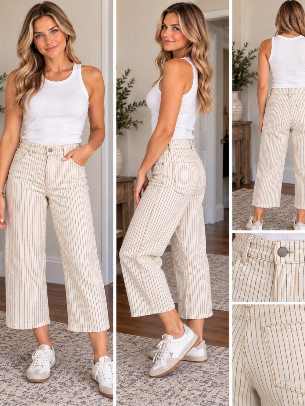 Universal Thread Cream Pinstripe High-Rise Wide-Leg Crop Pants